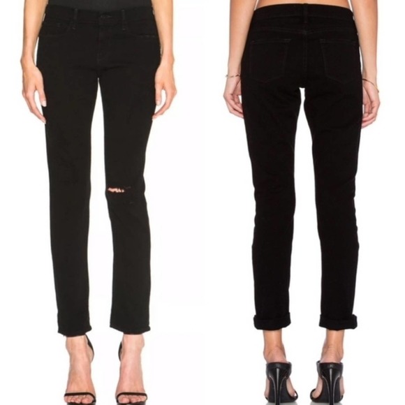 Frame Denim Denim - Frame Womens Le Garcon Rip Noir Jeans Size 27 Black Distressed Straight Leg